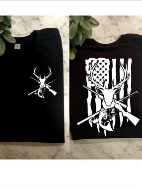 Country shirt deer Short Sleeve hunting fishing American flag popular Black